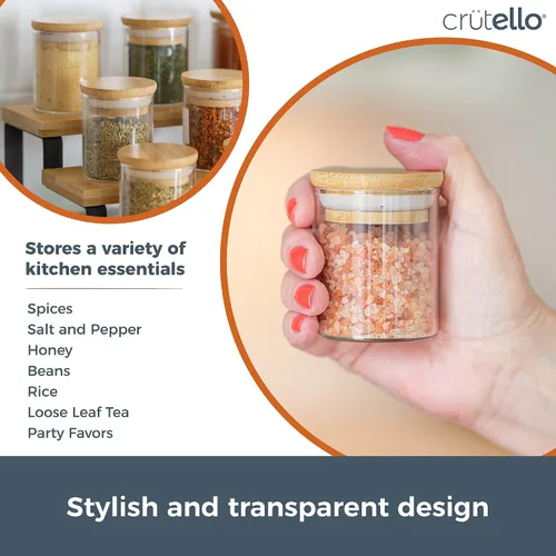 Miniatura 4 de Crutello Paquete de 20 mini tarros de especias de 2.5 onzas con tapas de bambú, tarros aptos para lavavajillas para especias, miel, frijoles, arroz