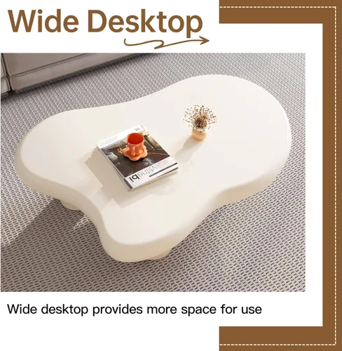 Miniatura 7 de Mesa de centro en forma de nube de 46.06 pulgadas, moderna mesa de centro blanca con borde redondo con 3 patas de soporte resistentes y mesa de 3.14