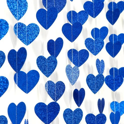 Miniatura 14 de Guirnalda de papel azul marino, blanco y plateado, decoración colgante de revelación de género de 52 pies, banderín de graduación, compromiso, Azul