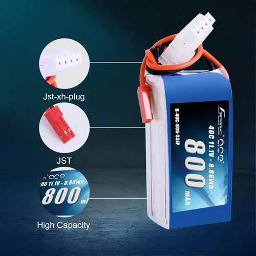 Miniatura 3 de Gens ace 3S 800mAh 11.1V 40C LiPo Batería con JST Plug para 200 250 Heli 31.496 in Warbirds Eflite Blade CP CP Pro Helicóptero Comparar con E-flite