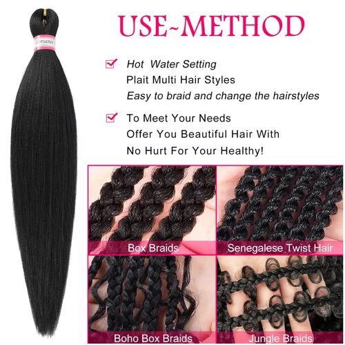 Miniatura 4 de Extensiones de cabello para trenzar preestiradas, color negro, 12 pulgadas, 8 paquetes de cabello natural para trenzar, fácil trenza, ajuste de agua