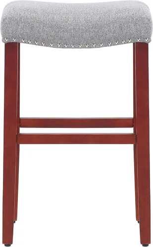Miniatura 4 de WO Home Furniture Taburete de bar de 29 pulgadas, taburete tapizado sin espalda con patas de madera rojo cereza para cocina (gris)