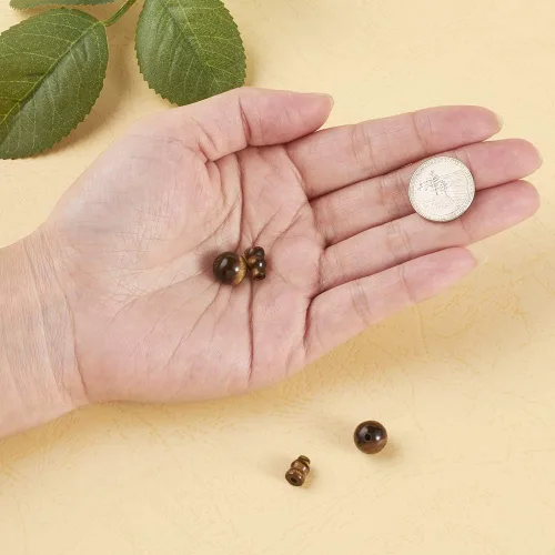 Miniatura 3 de KISSITTY Juego de 2 cuentas naturales de ojo de tigre de 3 agujeros, cuentas budistas de gurú para pulsera Mala, fabricación de joyas de yoga