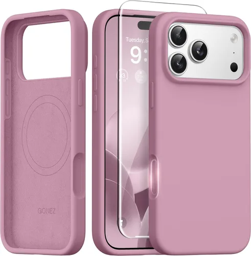 Miniatura 40 de GONEZ Funda de silicona para iPhone 14 Pro Max, compatible con MagSafe, con protector de pantalla + protector de lente de cámara, silicona líquida a