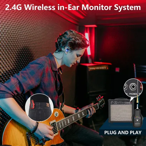 Miniatura 2 de KIMAFUN Sistema de monitor inalámbrico en el oído, auricular inalámbrico personal con sistema IEM para músicos, cantantes (1TX+1RX)