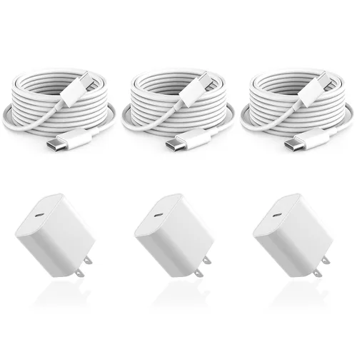 Miniatura 10 de Cable de 10 pies para Apple iPhone 16 15 Pro Max, cargador de carga rápida, iPad, AirPods 4 (USB-C), 20 W tipo C Blcok de 10 pies de largo, cable