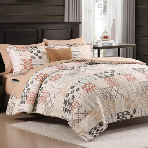 Miniatura 2 de MaiRêve Juego de edredón tamaño Queen, juegos de ropa de cama clásicos de granja a cuadros de 7 piezas, beige todo el año en una bolsa con sábanas