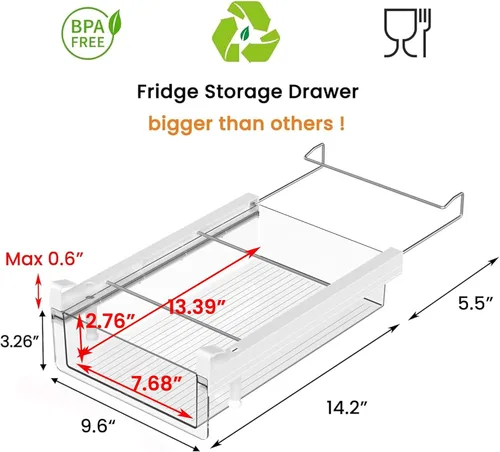 Miniatura 2 de vacane Cajón grande para refrigerador con bandeja extraíble para huevos de 28 rejillas, cajón transparente para huevos para contenedores