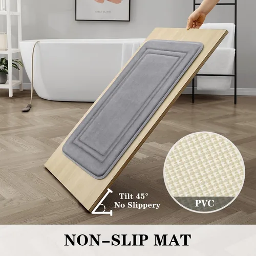 Miniatura 5 de BYSURE Tapete de baño de espuma viscoelástica gris, antideslizante, extra suave, absorbente, lavable a máquina, juego de alfombras de baño de 3