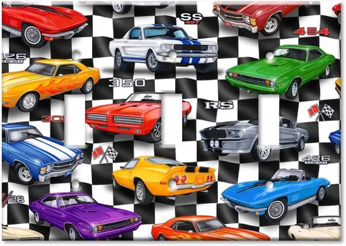 Miniatura 6 de Art Plates - Placa decorativa de pared de metal con palanca de 1 pandilla - Cubierta de placa de interruptor de luz de una pandilla - Muscle Cars