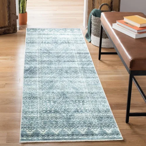 Miniatura 18 de Bloom Rugs Caria Alfombra Lavable Antideslizante de 7 pies - Azul/Carbón Alfombra Tradicional para Entrada, Pasillo, Baño y Cocina - Tamaño Exacto