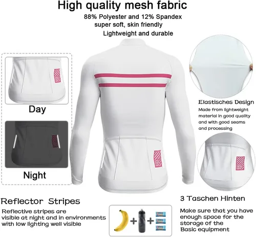 Miniatura 4 de Lo.gas Maillot de ciclismo para hombre, manga cortalarga, camisas de ciclismo con cremallera completa con bolsillos, ropa de bicicleta de carretera