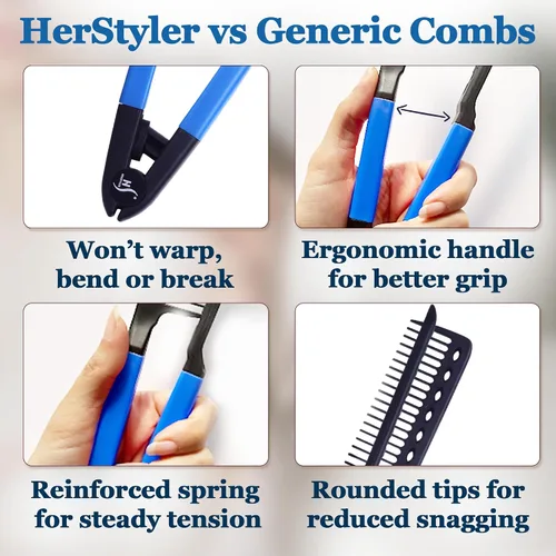 Miniatura 6 de Peine Alisador de Cabello HerStyler - Peine Alisador para Plancha - Facilita el Estilo - Obtén Cabello Lacio en Minutos (Azul)