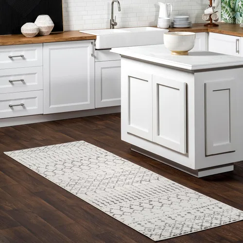 nuLOOM 2x10 Alfombra de área Moroccan Blythe, gris, diseño bohemio descolorido, resistente a las manchas, para dormitorio, comedor, sala de estar,
