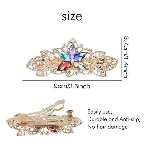 Miniatura 3 de Lawie Paquete de 6 pinzas para el cabello de metal con diamantes de imitación brillantes con diamantes de imitación de flores francesas, pinzas