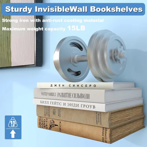 Miniatura 4 de Fentec Estantería flotante invisible, estantes flotantes montados en la pared, organizadores de libros de alta resistencia, estante oculto de metal