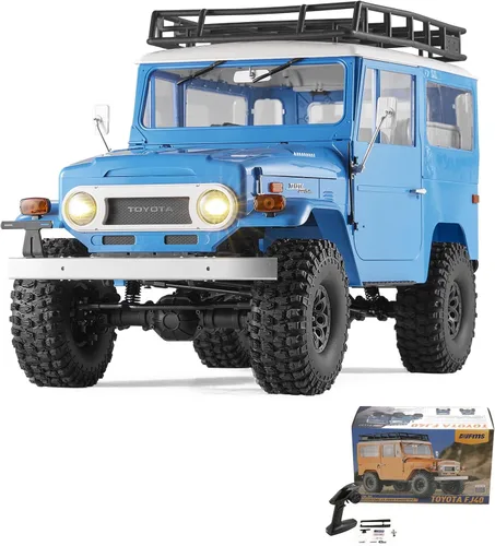 EAZYRC X FMS 1/10 Toyota Land Cruiser FJ40 RS con camión RC con licencia azul, todo terreno impermeable 4WD 35T 550 Motor RC Crawler para adultos,