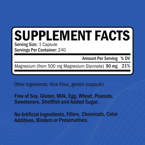 Miniatura 3 de Glicinato de magnesio – Suplemento de magnesio de alta absorción de 500 mg por porción para aliviar el estrés, el sueño, la salud del corazón