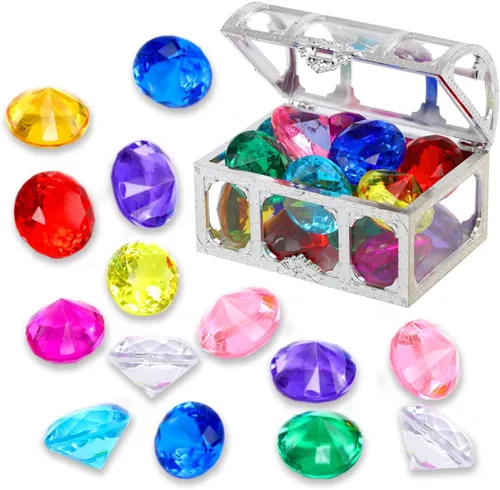 XIJUAN Juguetes de piscina de buceo con gemas, juguetes de arena, 14 colores de cofre del tesoro de diamantes, juguete de buceo pirata de verano,