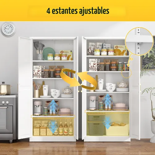 Miniatura 5 de SteeLoong - Gabinete de despensa de cocina, gabinete de almacenamiento de metal blanco de 71" con puertas y 4 estantes ajustables, gabinete