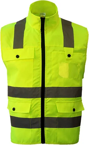 Miniatura 2 de Chaleco reflectante con cremallera frontal de cuello alto con bolsillos, equipo de seguridad de alta visibilidad para deportes, trabajo