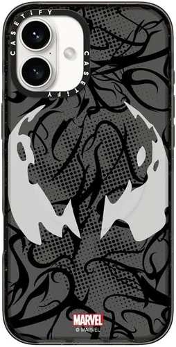 Miniatura 26 de CASETiFY Impact - Funda para iPhone 13 [Spider-Man Co-Lab / protección contra caídas de 6.6 pies] - Máscara Venom - Negro transparente