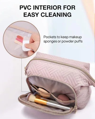 Miniatura 3 de BAGSMART Bolsa de maquillaje de viaje, bolsa de cosméticos, estuche organizador de maquillaje, bolsa grande de apertura amplia para mujeres, bolso