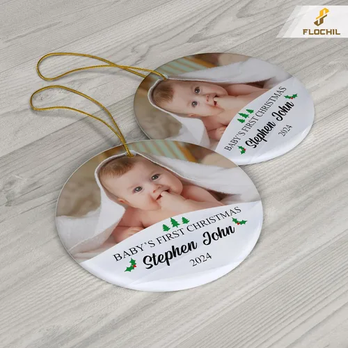 Miniatura 2 de FLOCHIL Adorno personalizado para la primera Navidad del bebé con nombre de foto, adorno personalizado para la primera Navidad, regalos para bebés