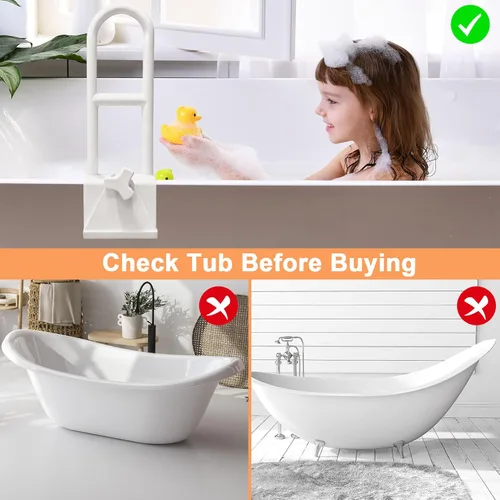 Miniatura 4 de Barandilla de seguridad para bañera, barra de agarre para bañera blanca, barra de agarre ajustable para ducha y baño, barra de agarre para baño