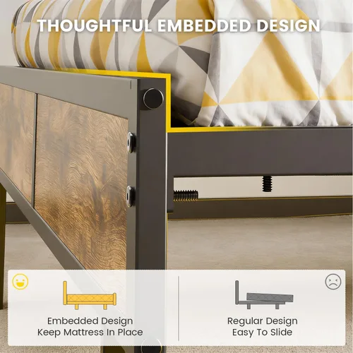 Miniatura 7 de PROTEA Base de cama de tamaño individual con luces LED y estación de carga, cabecera tapizada con almacenamiento, plataforma resistente con listones