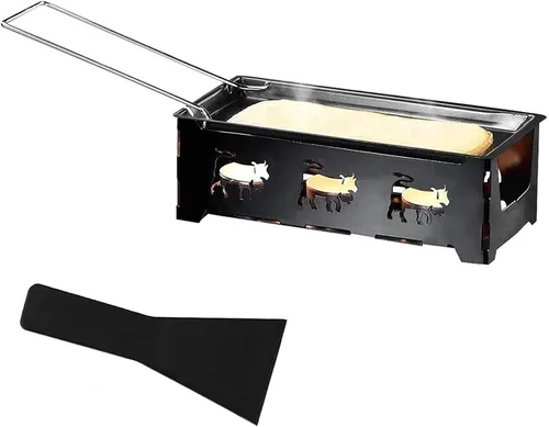 Juego de raclette de queso, sartén portátil para raclette con velas, plegable, antiadherente, bandeja para hornear, juego de estufa con espátula
