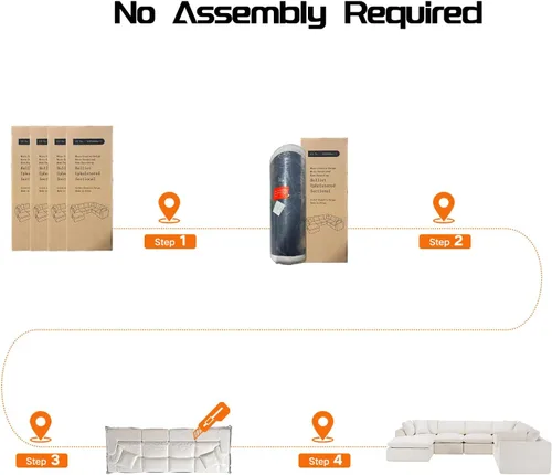 Miniatura 4 de Sofá sin hueso de 140 pulgadas para sala de estar, sofá modular de gran tamaño de 7 plazas con otomana, no requiere montaje, felpilla moderna