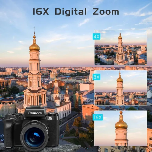 Miniatura 6 de Cámara digital 8K para fotografía, WiFi y cámara de vlogging con pantalla táctil de 4 pulgadas para YouTube con doble lente, cámaras de vlog de 64
