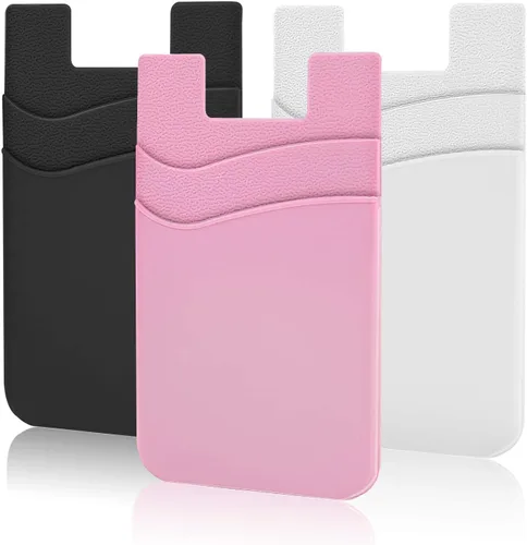 Miniatura 19 de SHANSHUI Billetera para Teléfono, Paquete de 3 Portadores de Tarjetas de Crédito para Billetera de Teléfono Negra Adherible de 2 Ranuras para Casi