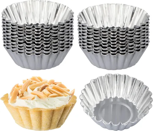 Paquete de 20 moldes para tartas de huevo, 2.2 x 0.8 pulgadas, mini moldes de metal para magdalenas, moldes reutilizables para hornear