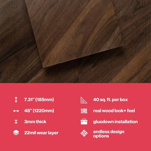Miniatura 4 de Lucida USA - Piso vinílico imitación madera, adhesivo, para proyectos de bricolaje, 16 tablones, GlueCore, 39 pies cuadrados Gris (Seal Grey)