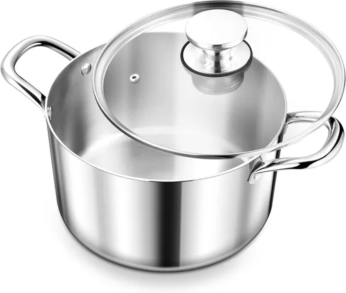 Miniatura 13 de Herogo Olla de acero inoxidable 18/10 de 12 cuartos de galón con tapa, olla grande y resistente compatible con cocinas eléctricas, de gas