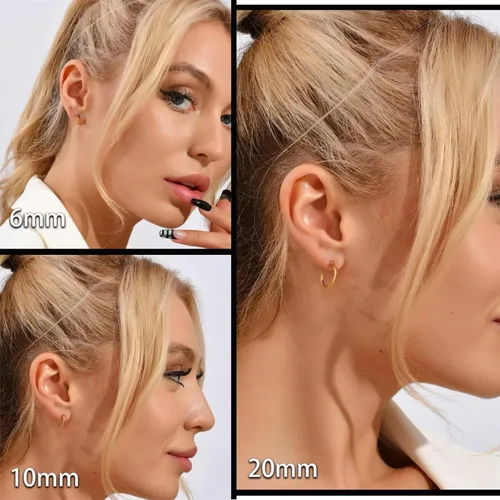 Miniatura 2 de Aretes de aro ligeros y pequeños de oro para mujer, aretes de aro abiertos de oro de 14 quilates, hipoalergénicos, pequeños aretes de aro en oro