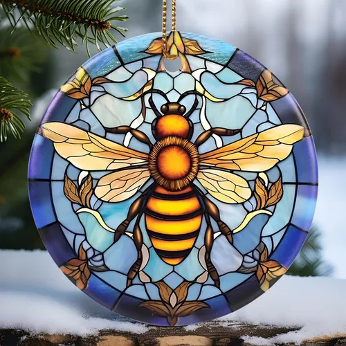 Touber Adorno Navideño, Adorno de Navidad, Idea de Regalo de Vacaciones, Recuerdo Familiar, Cerámica Redonda, Intercambio de Regalos, Idea de Abeja