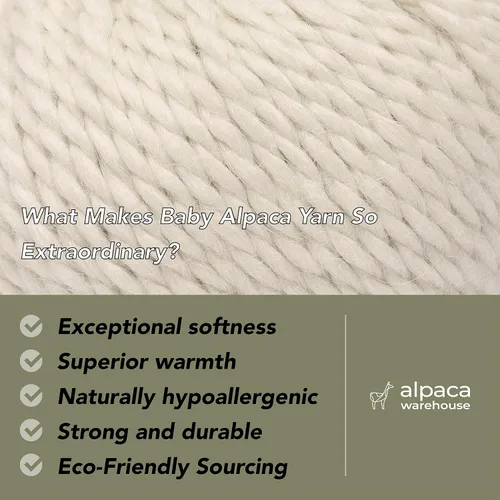Miniatura 2 de 100 % lana de alpaca bebé en peso voluminoso - Celestialmente suave y perfecta para tejer y hacer crochet (Blanco Alabastro, Voluminoso - 3 madejas)