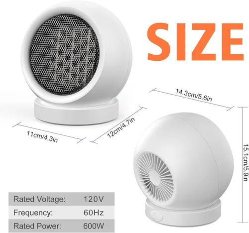 Miniatura 6 de Coolfor Calentador de espacio, calentador de escritorio de 600 W de eficiencia energética para uso en interiores, calentador eléctrico de escritorio
