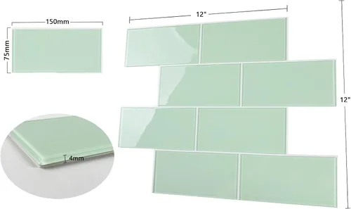 Miniatura 7 de Azulejos de cristal para despegar y pegar, loseta en muro de vidrio verde para pared de cocina y baño (5 hojas, 5 pies cuadrados)