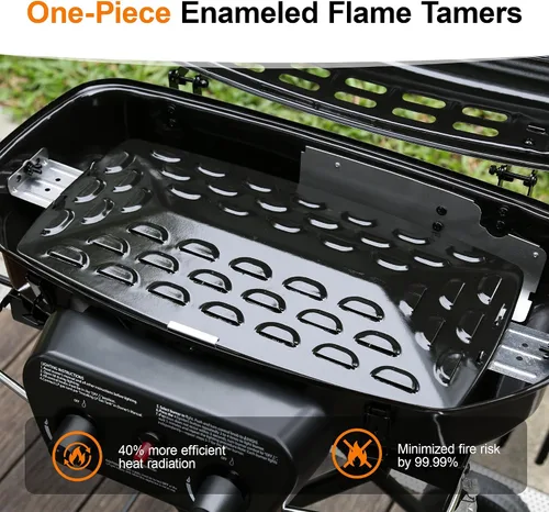 Miniatura 4 de Brand-Man - Parrilla portátil de gas propano con carrito plegable y botón de encendido, diseño de pie para campamento, portón trasero, barbacoa