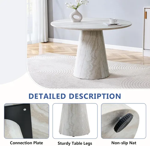 Miniatura 6 de Mesa de comedor redonda de 45 pulgadas, moderna mesa de madera de imitación de mármol, mesa gruesa y espaciosa con base de pedestal, fácil