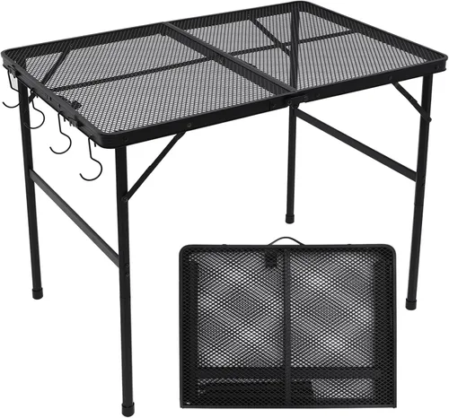 Miniatura 10 de Mesa plegable pequeña para camping, picnic, parrilla, mesa auxiliar de barbacoa de jardín, portátil, ligera, compacta, altura ajustable, mesa