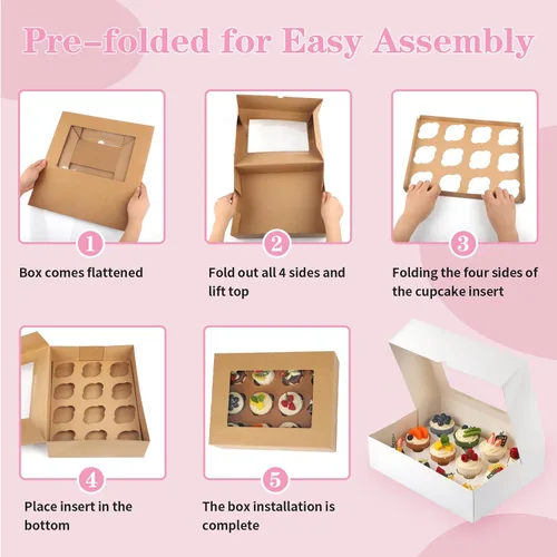 Miniatura 5 de Svalor Cajas para Cupcakes, Paquete de 2 Contenedores Desechables para Cupcakes, Portador de Cupcakes Grado Alimentario 12 Unidades con Ventana e