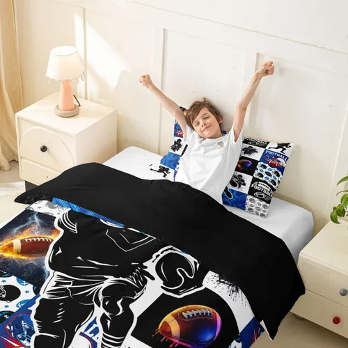 Miniatura 4 de Erosebridal Sports Duvet Cover Football Patchwork Bedding Sets, Geometric Ball Pattern Bed Cover Rugby Game Bed Set Twin