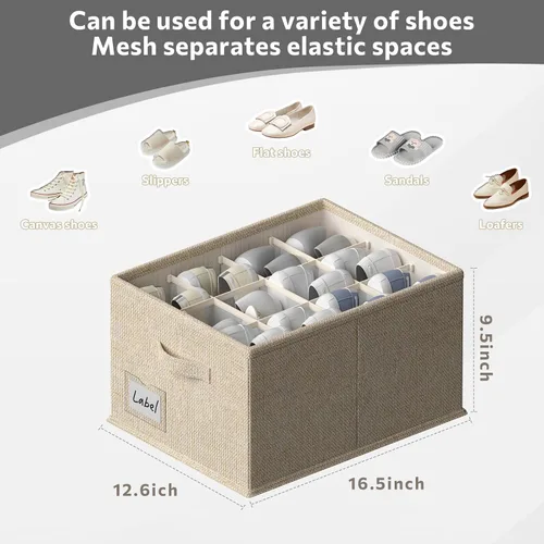 Miniatura 3 de FHSQX Paquete de 2 organizadores de zapatos para armario, se adapta a hasta 24 pares, contenedores de almacenamiento de zapatos de tela, Beige