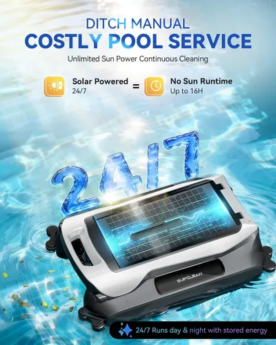 Miniatura 2 de Robot desnatador eléctrico automático de piscina 24/7 con soporte de aplicación, limpiador de superficie flotante para piscina sobre el suelo, Blanco
