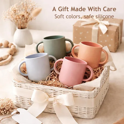 Miniatura 7 de ROCCED Vasos pequeños de silicona para bebés de silicona con 2 asas, taza de entrenamiento para niños pequeños, fácil agarre para 6 meses + 5.1 fl